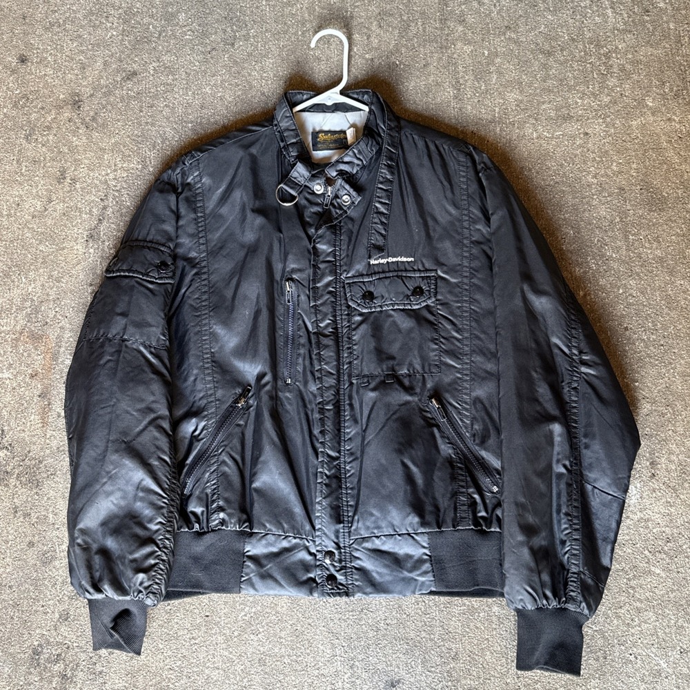 Vintage Harley Davidson Swingsters Full Zip Jacket Sz L Coat 1980s Black 80's
